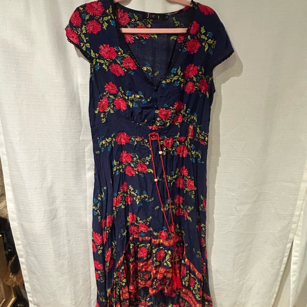Floral Navy and Red Women's Dress